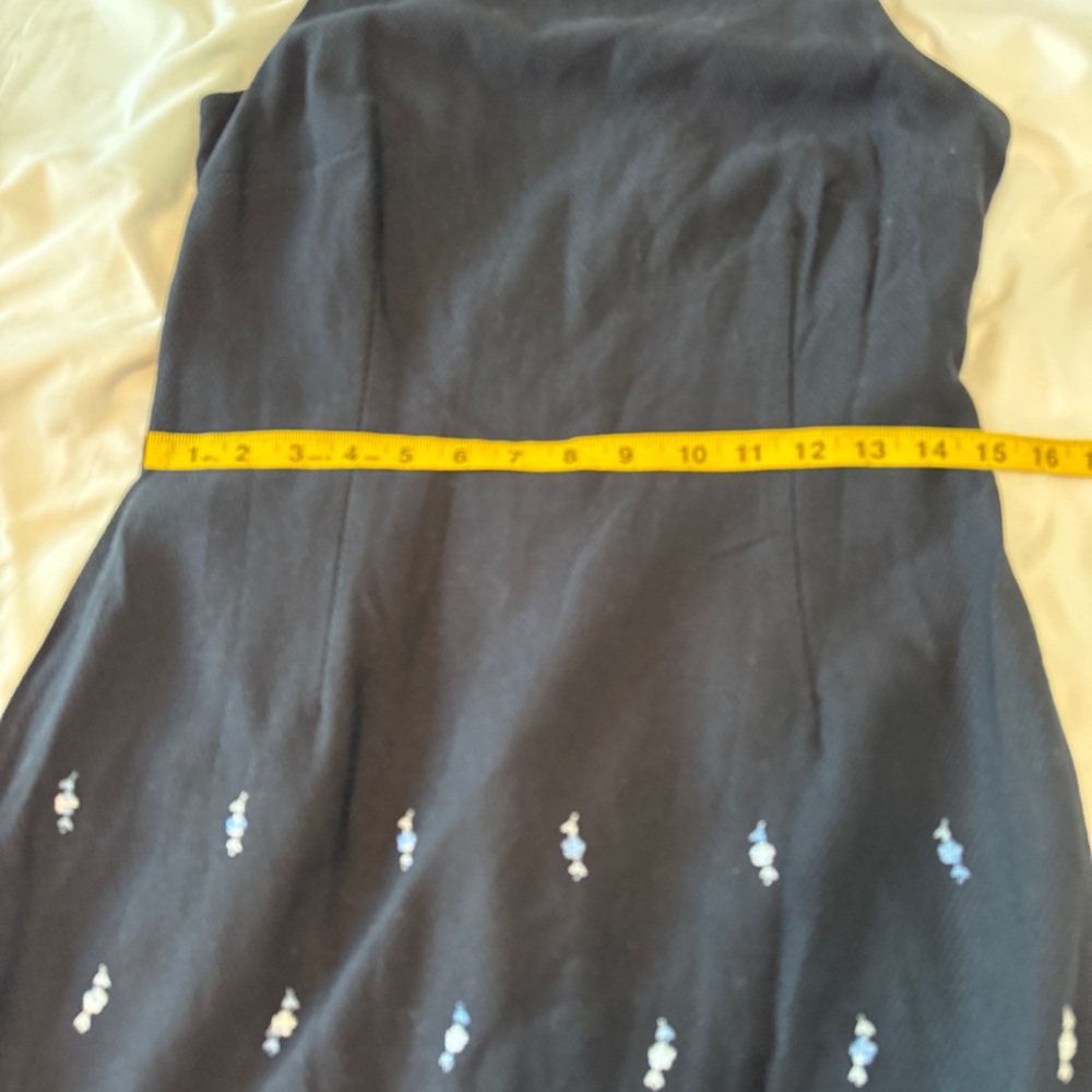 Laundry By Shelli Segal Shift Dress Navy With Embroidered Flowers Sleeveless 12 - Picture 4 of 6